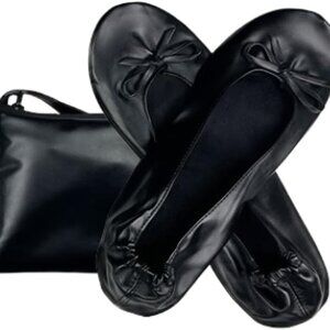 Women's Foldable Ballet Flats Slip-On Shoes Travel Wedding Work Driving Leather